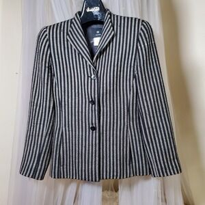 DD Collection Italian Wool Suit Jacket Blazer Stripe Statement Career S Retro